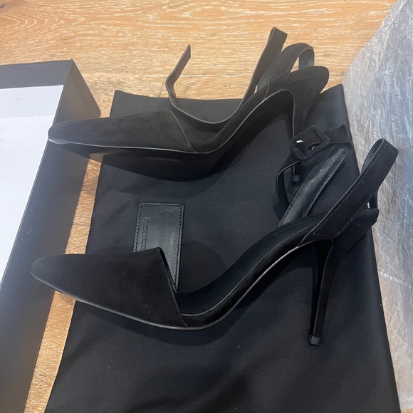 ALEXANDER WANG Lovisa Black Leather d'Orsay Ankle Strap Buckle Heel Pumps Sz 37 - Picture 3 of 7